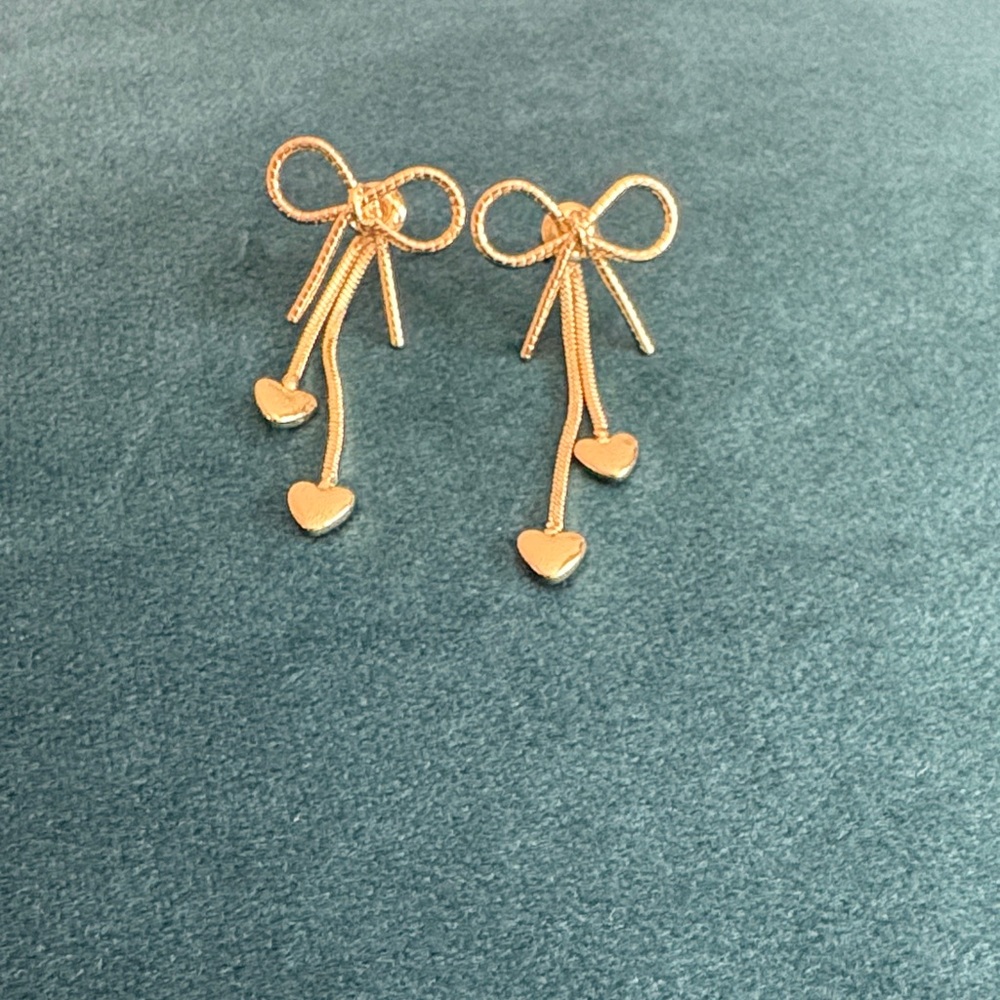Gold Heart Bow Earrings